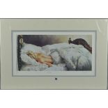 KAY BOYCE (BRITISH CONTEMPORARY) 'REPOSE', a limited edition print 49/450 of a woman lying in bed,
