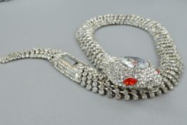 A LARGE DIAMANTE SNAKE NECKLET, flexible design, measuring approximately 400mm in length by 22mm