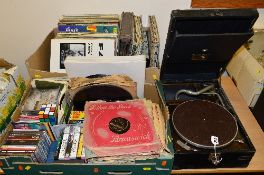 A HMV GRAMOPHONE, together with two boxes records, cd's, etc