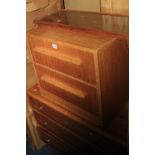 AN ART DECO BEDSIDE CHEST, of two drawers, a coffee table, a walnut chest of three drawers and a