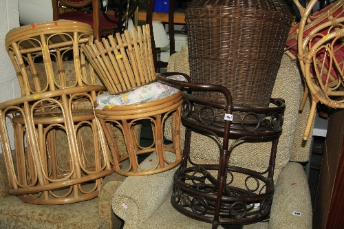 NINE ITEMS OF MID TO LATE 20TH CENTURY RATTAN ITEMS, including a nest of two tables