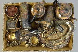 A BOX OF MISCELLANEOUS PLATED WARE