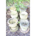 THREE PAIRS OF SMALL COMPOSITE GARDEN URNS (6)