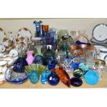 A COLLECTION OF COLOURED STUDIO GLASS ITEMS, to include vases and bowls by Caithness, Ravenshead,