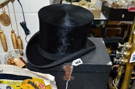 A BOXED BEATY BROS 'OTTER BRAND' BLACK TOP HAT, circumference approximately 56.5/57cm (rim rubbed