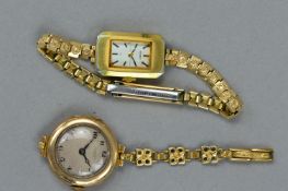 TWO WRIST WATCHES TO INCLUDE, an early 20th century 9ct gold lady's J W Benson wrist watch, circular