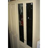 TWO MODERN WARDROBES, beige in colour, one with two mirrored doors, the other with two doors (2)