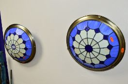 A PAIR OF TIFFANY STYLE CEILING LIGHTS (blue and cream design) (2)