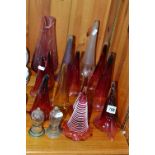 TWELVE CONICAL SHAPED EPERGNE GLASSES, all different shapes and sizes, together with three other