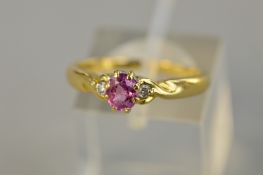AN 18CT PINK SAPPHIRE AND DIAMOND RING, ring size M, approximate weight 3.2 grams