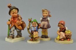 FOUR HUMMEL FIGURES, 'Chick Girl' Hum57, 'Little Cellist' Hum89,'Apple Tree Boy' Hum142 and 'Which