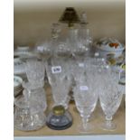 A SELECTION OF CUT GLASS DRINKING GLASSES, to include wine glasses, brandy glasses, whiskey shot