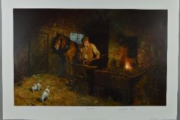 DAVID SHEPHERD (BRITISH 1931-2017) 'JIMMY'S FORGE' a limited edition print 299/850 of a blacksmith