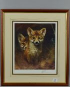 MICK CAWSTON (BRITISH 1959 - 2006) 'FOX CUBS', a limited edition print 54/850, signed and numbered
