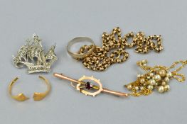 A MISCELLANEOUS JEWELLERY COLLECTION, to include a belcher link chain measuring approximately