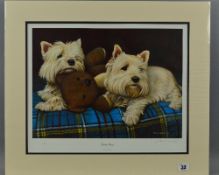 NIGEL HEMMING (BRITISH 1957) 'TEDDY BOYS' a limited edition print of two white dogs with a teddy