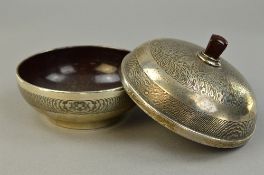 A SILVER AND BAKELITE COVERED DISH