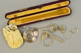 A PARCEL OF MIXED JEWELLERY, including cigar holder, toothpick, jewellery, etc