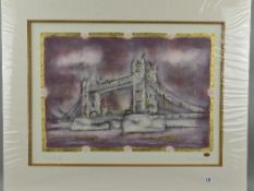 KEVIN BLACKHAM (BRITISH CONTEMPORARY) 'TOWER BRIDGE', a mixed media work of art depicting Tower