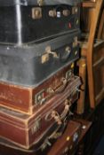 SIX PIECES OF VINTAGE LUGGAGE, including two leather cases