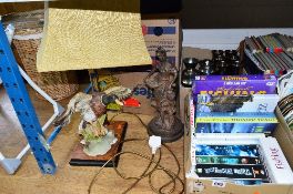 FOUR BOXES AND LOOSE SUNDRY ITEMS, to include Capodimonte Guiseppe Armani 'Mallard' table lamp,