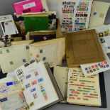 TWO BOXES CONTAINING EIGHT ALBUMS, TWO STOCKBOOKS AND SOME LOOSE STAMPS AND COVERS, to include two