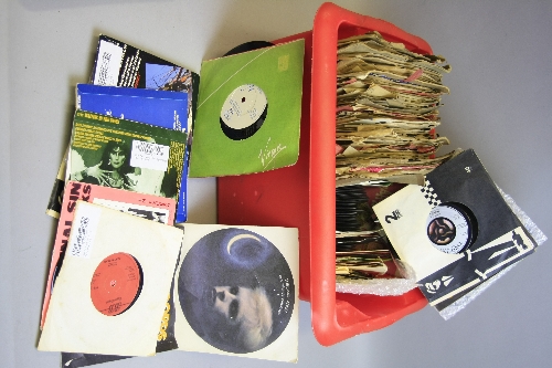 A BOX OF 78'S AND SINGLES, including Elvis Presley, The Beatles, Tubeway Army, etc