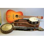 A PAGEANT UKELELE BANJO, an unmarked five string banjo with a rosewood veneered body, an ebony