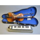 A GIO PAOLO MAGGINI VIOLIN IN CASE AND BOW, and two Hohner Melodicas, the violin has a two piece