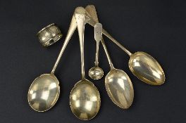 A PAIR OF GEORGE V SILVER OLD ENGLISH PATTERN TABLESPOONS, engraved initial 'N', makers P.