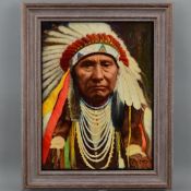 JOHN BERRY (BRITISH 1920-2009), PORTRAIT OF A NATIVE AMERICAN INDIAN CHIEF, oil on board, signed and