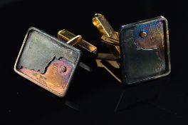 A PAIR OF CUFFLINKS, rectangular shape with an applied white metal map section, approximate gross