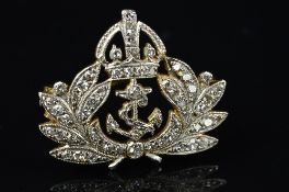 AN EARLY 20TH CENTURY ROYAL NAVY SWEETHEART DIAMOND SET BROOCH, fouled anchor within a George V