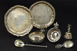 A PAIR OF GERMAN WHITE METAL TRAYS, of circular form with pie crust edge, bears mark for Wilkens &