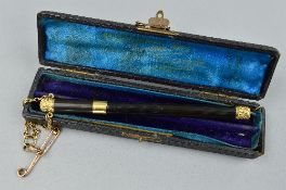 A SWAN MABIE TODD 'EYE DROPPER' FOUNTAIN PEN, with Chatelaine and brooch pin, a gold coloured cap