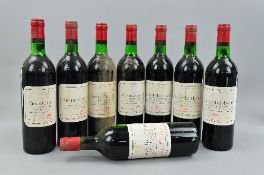 EIGHT BOTTLES OF CHATEAU HAUT BAILLY 1976 GRAND CRU CLASSE GRAVES, all bottles show degrees of