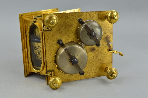 A 17TH CENTURY STYLE GILT METAL HORIZONTAL STRIKING AND REPEATING TABLE CLOCK, of square form, - Image 6 of 8