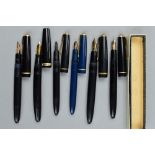 A BOXED PARKER SLIMFOLD FOUNTAIN PEN, in blue (no nib), a black Parker Slimfold (no nib), two Parker