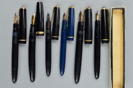 A BOXED PARKER SLIMFOLD FOUNTAIN PEN, in blue (no nib), a black Parker Slimfold (no nib), two Parker