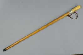 A LATE 17TH CENTURY PURITAN STYLE MALACCA WALKING CANE, turned ivory pommel pierced with hole for