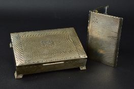 AN ELIZABETH II RECTANGULAR SILVER CIGARETTE BOX, engine turned cover with initials and date to