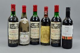 SIX BOTTLES OF RED WINE, comprising of three bottles of Chateau Fombrauge 1971 Saint Emilion