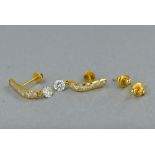 TWO PAIRS OF EARRINGS, to include a 22ct gold cubic zirconia drop earrings, post and screw scroll