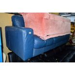 A BLUE LEATHER THREE SEATER SOFA