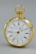 AN 18CT CHRONOGRAPH POCKET WATCH, Chester 1901, makers mark B B, flower design around the case,