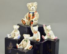 FIVE BOXED ROYAL CROWN DERBY BEAR PAPERWEIGHTS to include 'Posie Boy Bear' (with certificate), '