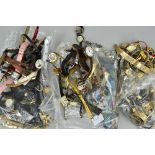 THREE BAGS OF MIXED WRISTWATCHES, etc