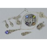 A COLLECTION OF ASSORTED MARCASITE JEWELLERY, to include a Frog brooch, a brooch fob watch, a pair