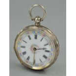 AN EDWARDIAN SILVER ENAMELLED POCKET WATCH, approximate weight 44.5 grams