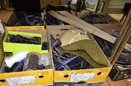 SIX BOXES OF LEATHER HORSE TACK, BRIDLE PARTS ETC, to include a quantity of browbands,